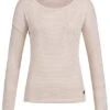 Aiki Damen Strickpullover Longsleeve Streifen Muster Kleine Brusttasche Rosa Weiss