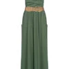 Cloud5ive Fashion Damen Longform Bandeau Kleid 2-Pockets Gürtel Military Grün