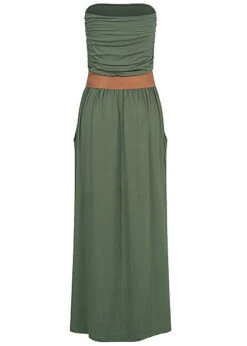 Cloud5ive Fashion Damen Longform Bandeau Kleid 2-Pockets Gürtel Military Grün -Onlyy Kleidung Geschaft 18067820 3
