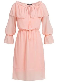 Styleboom Fashion Damen Chiffon Kleid Trompeten Ärmel Rosa
