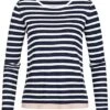 Seventyseven Lifestyle Damen Longsleeve Streifen Muster Navy Blau Weiss Rosa