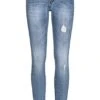 Seventyseven Lifestyle Damen Jeans Hose Destroy Look 5-Pockets Medium Blau Denim