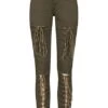 Seventyseven Lifestyle Damen Cut Out Lace Up Skinny Jeans 5-Pocktes Khaki Denim