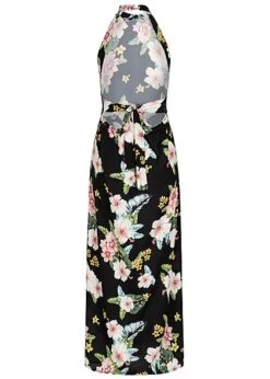 Styleboom Fashion Damen Maxi Choker Dess Flower Print Schwarz Weiss -Onlyy Kleidung Geschaft 19056377 2