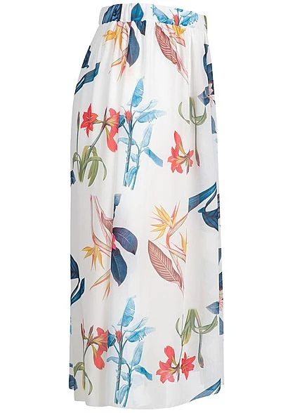 Styleboom Fashion Damen Chiffon Skirt Floral Print 2-Layer Weiss Multicolor 2 Styleboom Fashion Damen Chiffon Skirt Floral Print 2-Layer Weiss Multicolor – Bild 2