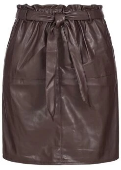 ONLY Damen Belted Fake Leather Paper Bag Skirt 2-Pockets Chocolate Plum Braun