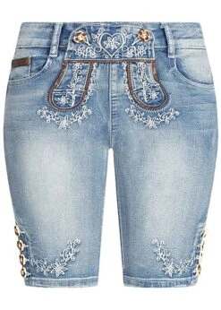 Seventyseven Lifestyle Damen Trachten Capri Shorts 5-Pockets Hell Blau Denim