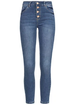 Seventyseven Lifestyle Damen High-Waist Skinny Jeans 5-Pockets Medium Blau Denim