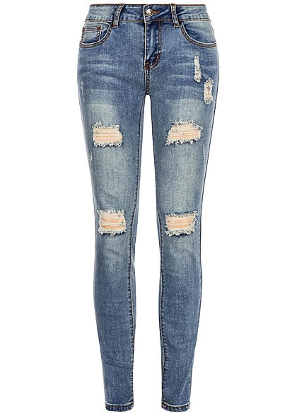 Seventyseven Lifestyle Damen Skinny Jeans 5-Pockets Heavy Destroy Blau Denim 1 Seventyseven Lifestyle Damen Skinny Jeans 5-Pockets Heavy Destroy Blau Denim