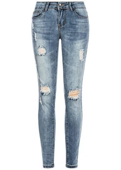 Seventyseven Lifestyle Damen Skinny Jeans 5-Pockets Heavy Destroy Hell Blau Denim
