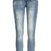 Cloud5ive Damen Skinny Jeans 5-Pockets Destroy Look Hell Blau Denim