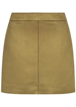 ONLY Damen Kunstleder Mini Rock Velour-Optik Zipper Hinten Lizard Olive Grün