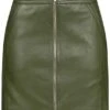 ONLY Damen Kunstleder Rock 2-Pockets Zipper Vorne Rifle Grün