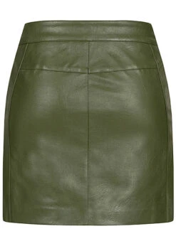 ONLY Damen Kunstleder Rock 2-Pockets Zipper Vorne Rifle Grün -Onlyy Kleidung Geschaft 20010150 2