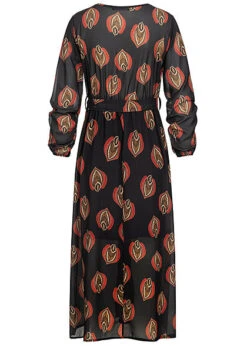 Styleboom Fashion Damen V-Neck Chiffon Midi Kleid Inkl Gürtel Blatt Muster Schwarz 5 Styleboom Fashion Damen V-Neck Chiffon Midi Kleid Inkl Gürtel Blatt Muster Schwarz -Onlyy Kleidung Geschaft 20016115 2