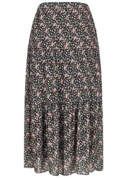 Hailys Damen Midi Rock 2-lagig Blumen Print Gummibund Schwarz Multicolor -Onlyy Kleidung Geschaft 20020534 2