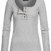 Styleboom Fashion Damen Ribbed Longsleeve Knopfleiste Hell Grau