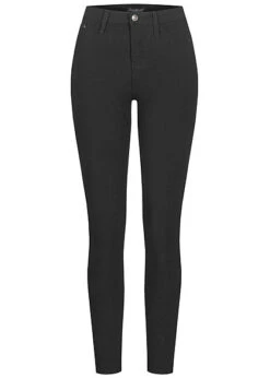 Cloud5ive Damen Skinny Jeggings Hose 2 Deko Taschen Vorne Schwarz Denim