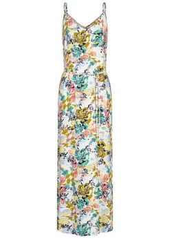 JACQUELINE DE YONG JDY By ONLY Damen V-Neck Maxi Kleid Mit Bindegürtel Floraler Print Cloud Dancer Weiss Mc