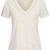 ONLY Damen V-Neck Melange Lurex T-Shirt Mit Spitze & Deko Perlen Cloud Dancer Weiss