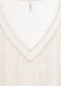 ONLY Damen V-Neck Melange Lurex T-Shirt Mit Spitze & Deko Perlen Cloud Dancer Weiss -Onlyy Kleidung Geschaft 20052608 2