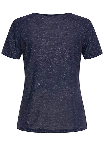 ONLY Damen V-Neck Melange Lurex T-Shirt Mit Spitze & Deko Perlen Night Sky Blau 2 ONLY Damen V-Neck Melange Lurex T-Shirt Mit Spitze & Deko Perlen Night Sky Blau – Bild 2