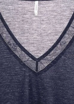 ONLY Damen V-Neck Melange Lurex T-Shirt Mit Spitze & Deko Perlen Night Sky Blau 5 ONLY Damen V-Neck Melange Lurex T-Shirt Mit Spitze & Deko Perlen Night Sky Blau -Onlyy Kleidung Geschaft 20052610 2