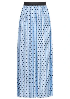 ONLY Damen Plissee Longform Falten Rock Punkte Muster Gummibund Cashmere Blau