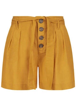 ONLY Damen High Waist Shorts Inkl. Bindegürtel 2-Pockets Knopfleiste Golden Spice Gelb