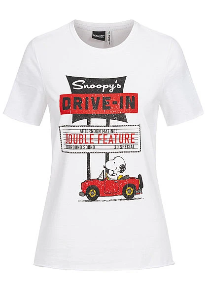 ONLY Damen T-Shirt Snoopy Print Strass Steine Bright Weiss 1 ONLY Damen T-Shirt Snoopy Print Strass Steine Bright Weiss