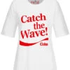 ONLY Damen T-Shirt Coca Cola Wave Print Bright Weiss Rot