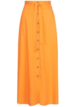 Tom Tailor Damen Longform Rock Bindedetail Vorne Knopfleiste Orange Gelb