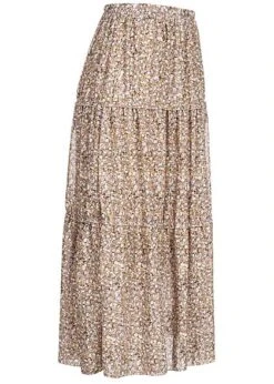 Zabaione Damen Longform Rock 2-lagig Blumen Muster Beige Gelb -Onlyy Kleidung Geschaft 20052775 1