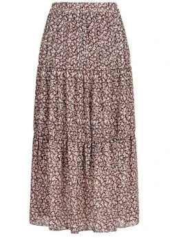 Zabaione Damen Longform Rock 2-lagig Blumen Muster Rosa Weiss Braun