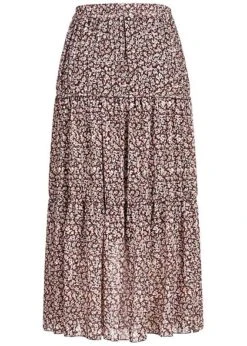 Zabaione Damen Longform Rock 2-lagig Blumen Muster Rosa Weiss Braun -Onlyy Kleidung Geschaft 20052776 2