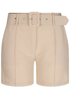 Fresh Lemons Damen High-Waist Shorts Inkl. Breiter Gürtel 2-Pockets Beige
