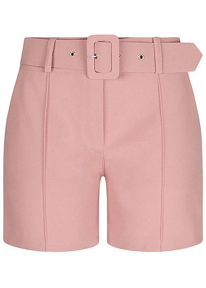 Fresh Lemons Damen High-Waist Shorts Inkl. Breiter Gürtel 2-Pockets Old Rose 1 Fresh Lemons Damen High-Waist Shorts Inkl. Breiter Gürtel 2-Pockets Old Rose