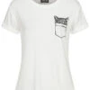 Fresh Tee Damen T-Shirt Cat-Pocket Print Weiss