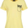 Fresh Tee Damen T-Shirt Cat-Pocket Print Gelb