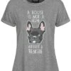 Fresh Tee Damen T-Shirt Frenchie Dog Print Dunkel Grau Melange