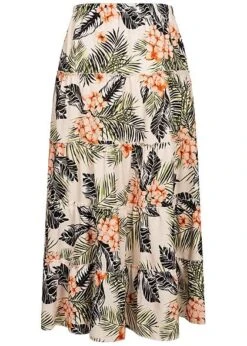 Fresh Lemons Damen Longform Stufenrock Tropical Print Off Weiss Grün Orange -Onlyy Kleidung Geschaft 20055109 2