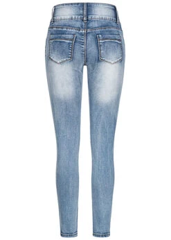 Seventyseven Lifestyle Damen Skinny Jeans Hose Breiter Bund Mit 3er Knopfleiste Hellblau -Onlyy Kleidung Geschaft 20057013 2