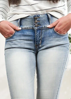 Cloud5ive Damen Skinny Jeans Hose 5-Pockets Breiter Bund Hell Blau Denim -Onlyy Kleidung Geschaft 20057013 3 1