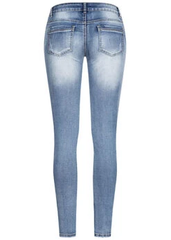 Cloud 5ive Damen Skinny Zip Jeans Hose 5-Pockets Medium Blau Denim -Onlyy Kleidung Geschaft 20057015 2