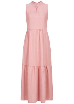 Hailys Damen Puffer Maxi Kleid Schleife Hinten Rosa