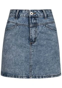 Hailys Damen Jeans Mini Rock 4-Pockets Acid Blau Denim