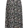 Fresh Lemons Damen Midi Rock Blumen Print Schlitz Seitlich Schwarz Mc