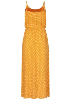 Fresh Lemons Damen Viskose Maxi Kleid Taillengummibund Punkte Muster Gelb Weiss -Onlyy Kleidung Geschaft 20065167 2