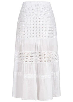 Fresh Lemons Damen Longform Rock Mit Lochspitze 2-lagig Deko Tunnelzug Weiss -Onlyy Kleidung Geschaft 20065205 2