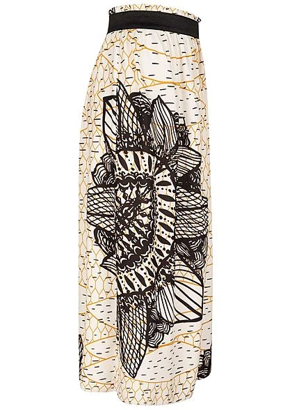 Styleboom Fashion Damen Paperbag Longform Rock Barock Print Weiss Schwarz 2 Styleboom Fashion Damen Paperbag Longform Rock Barock Print Weiss Schwarz – Bild 2